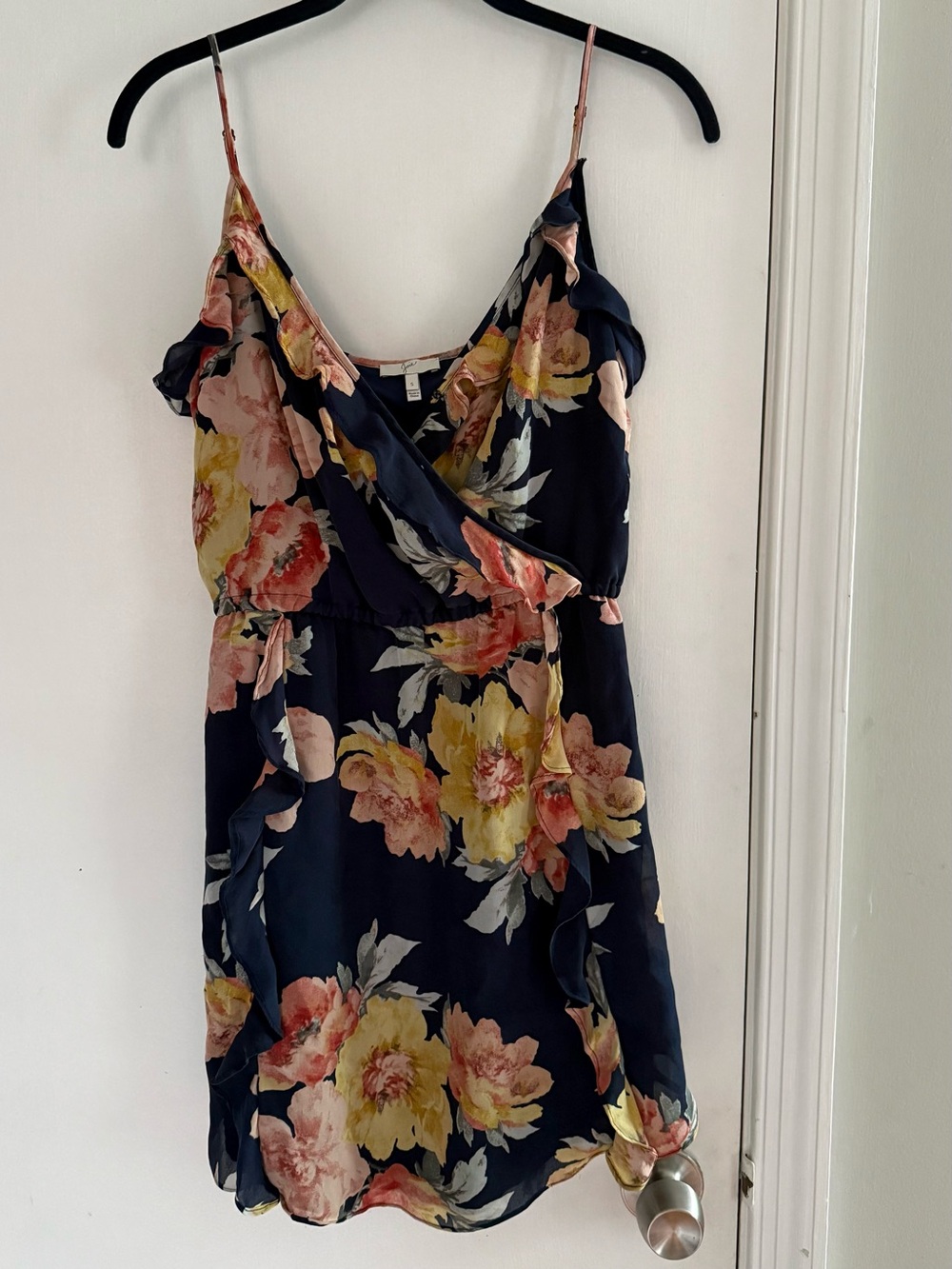 Joie Navy Floral Spaghetti Strap Silk Wrap Dress Size S